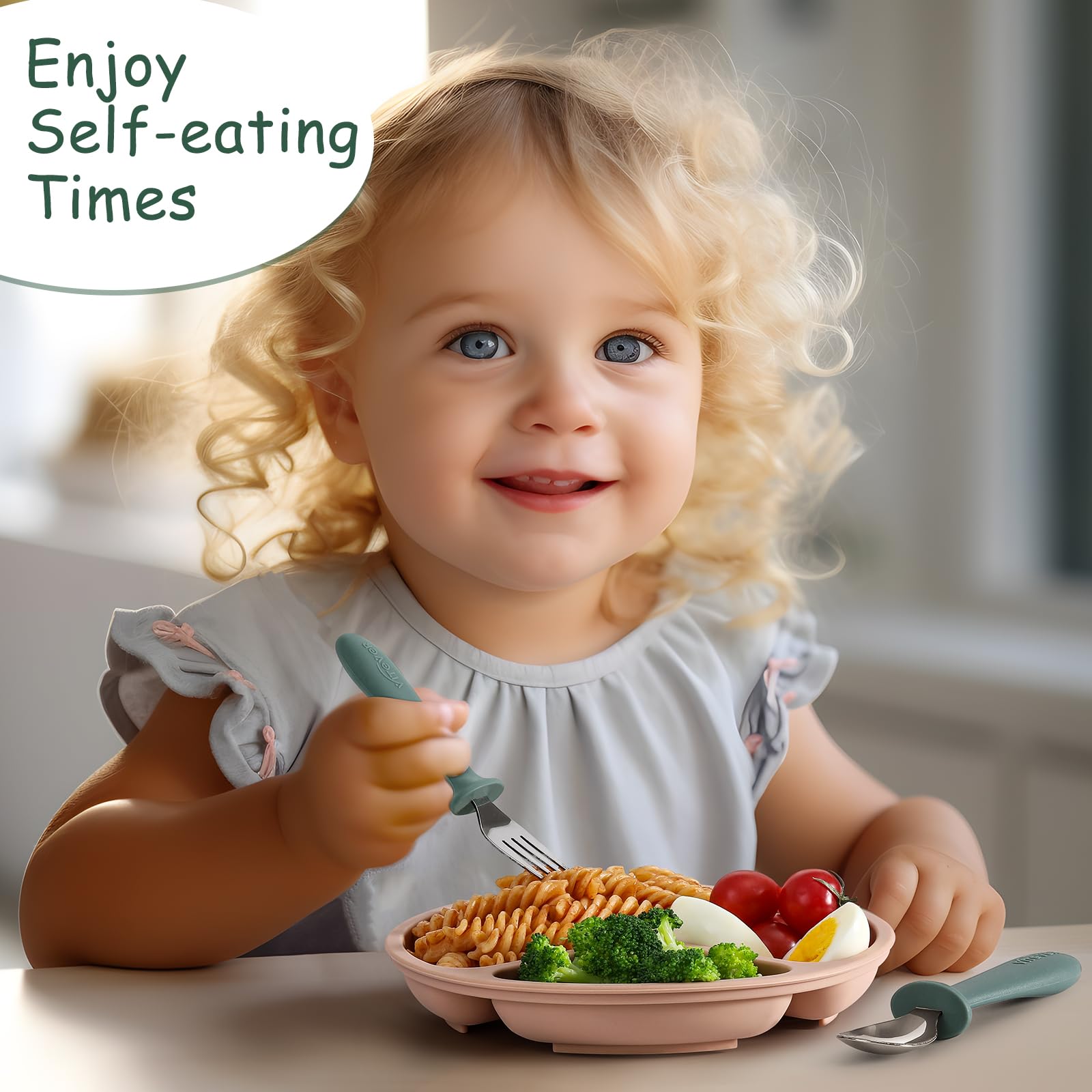 VITEVER colorful toddler utensils pack with three soft colors for self-feeding