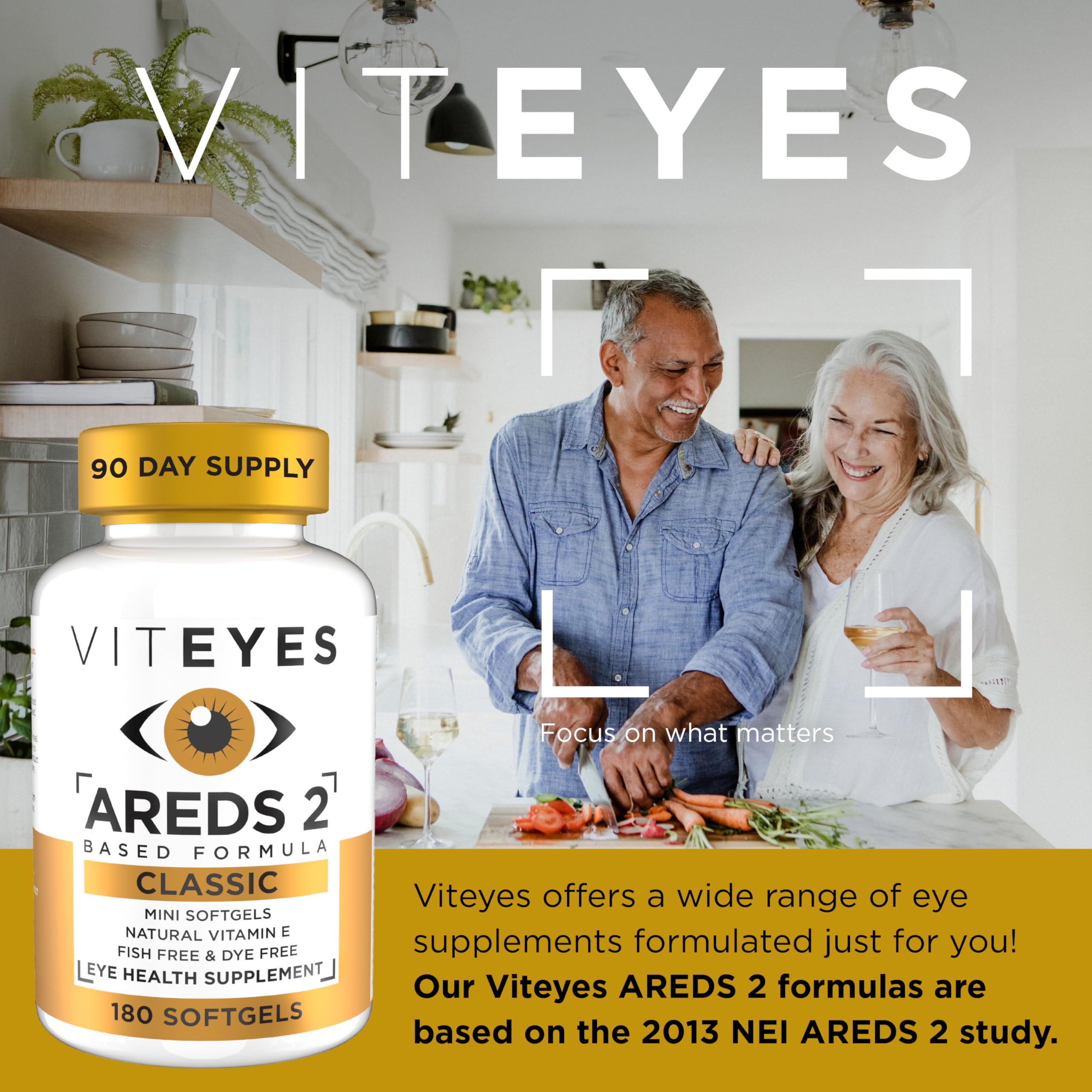Close up of Viteyes AREDS 2 Classic softgels for easy daily use.