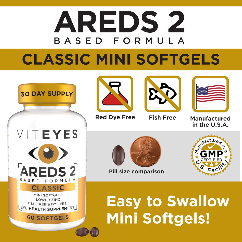 Viteyes AREDS 2 softgels with glass of water for routine use