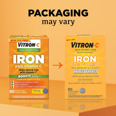Close-up of a Vitron-C tablet highlighting high potency iron and vitamin C.