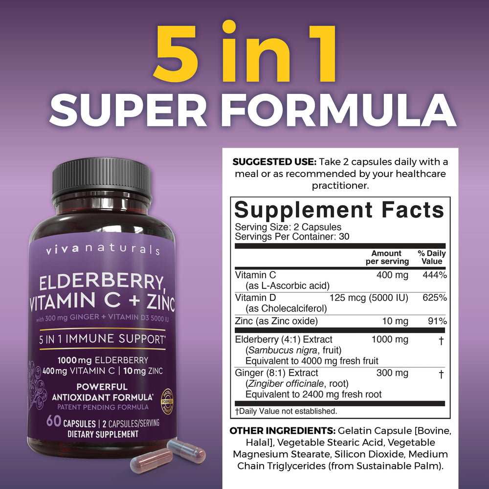 Viva Naturals elderberry capsules close-up ready for everyday immune-support routine