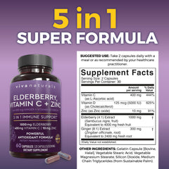 Viva Naturals elderberry capsules close-up ready for everyday immune-support routine