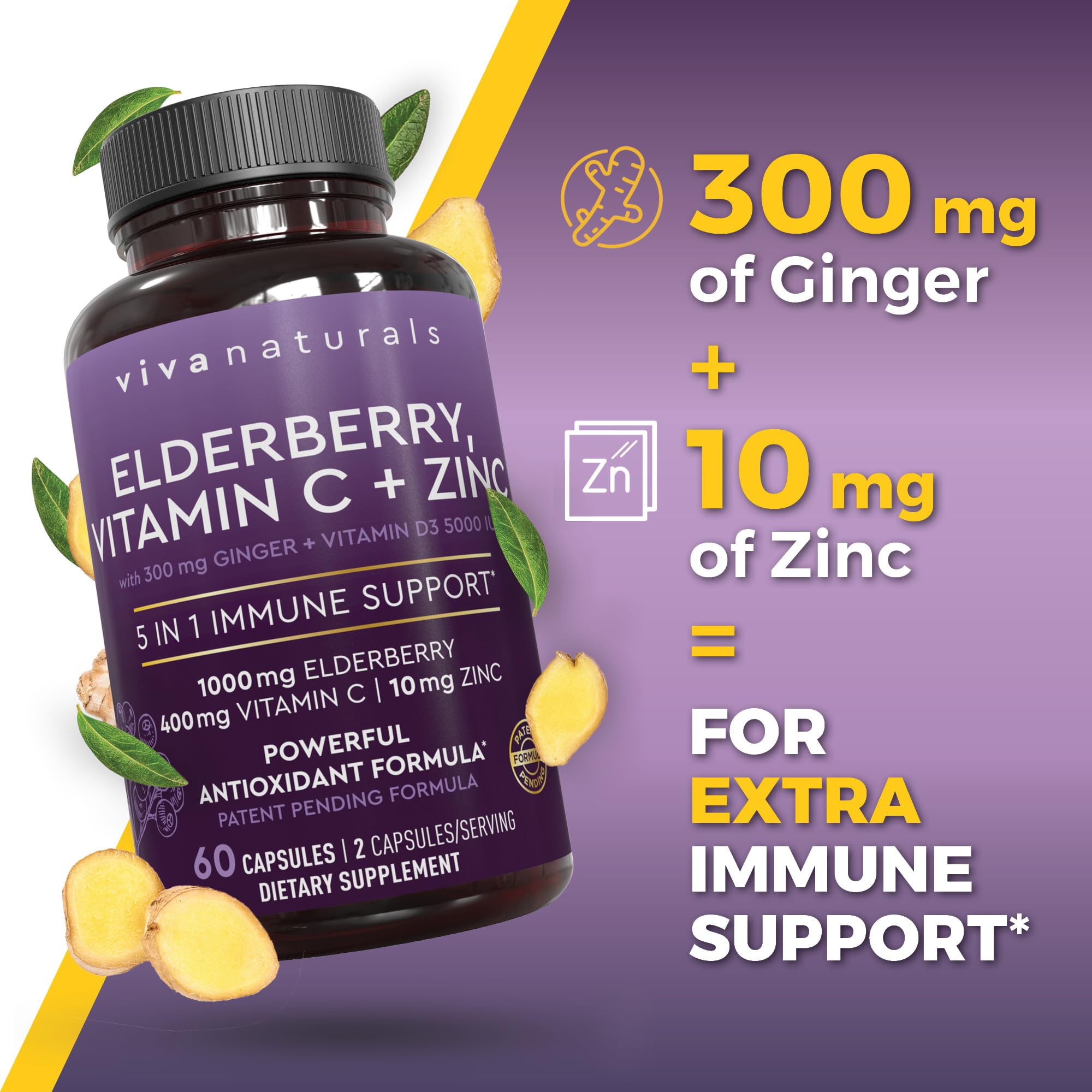 Viva Naturals ginger 300 mg capsules presenting antioxidant-like support