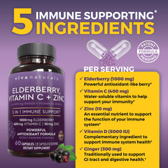 Viva Naturals vitamin D3 5000 IU bottle emphasizing immune health support