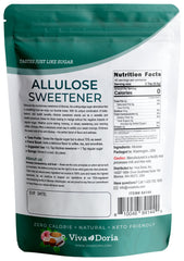 Viva Doria Allulose Sweetener packaging box: GMO-free, gluten-free, vegan-friendly option.