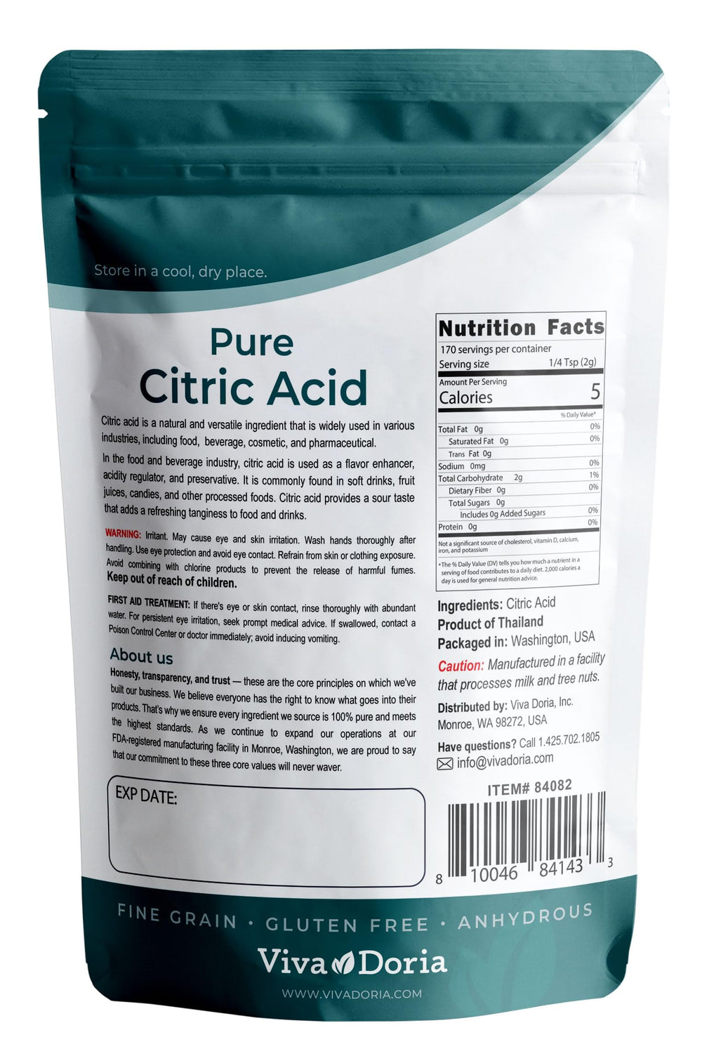 Viva Doria citric acid adds bright tartness to dressings and marinades