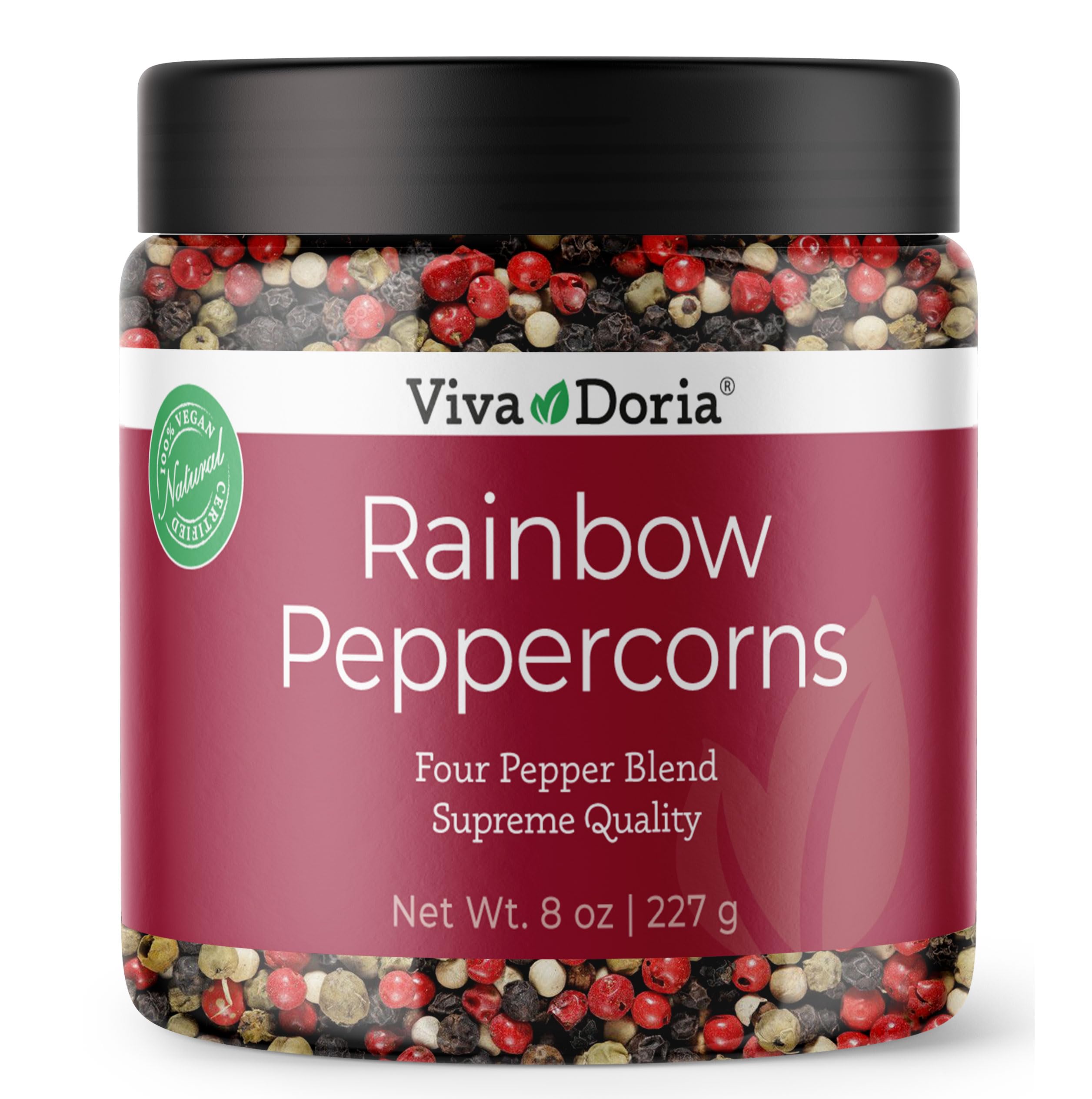Viva Doria Rainbow Blend peppercorns in a bottle for fresh flavor