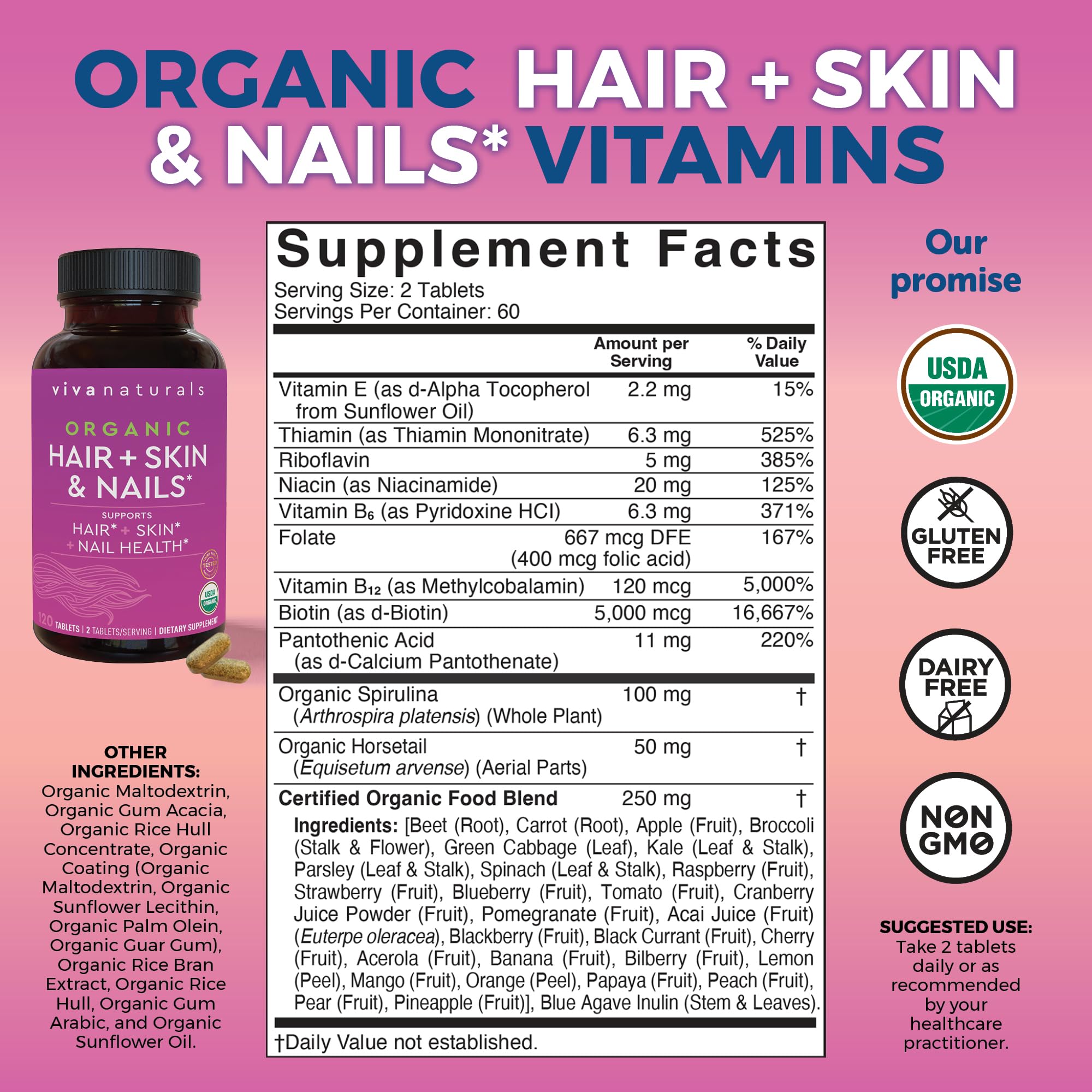 Close-up of Viva Naturals biotin tablets for easy daily use