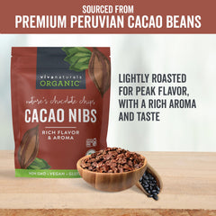 Viva Naturals cacao nibs blended into a smoothie for depth
