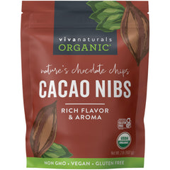 Viva Naturals cacao nibs lightly roasted for rich flavor and crunch