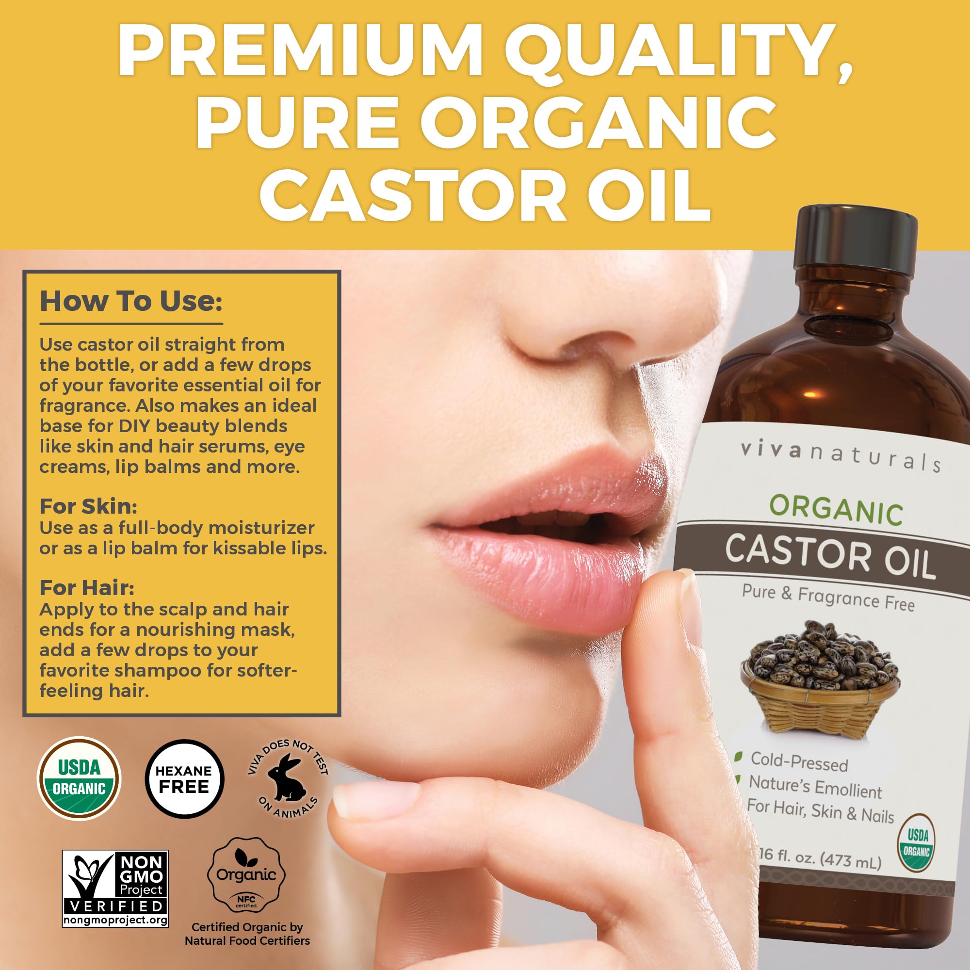 Viva Naturals Castor Oil for nails and cuticles hydration.