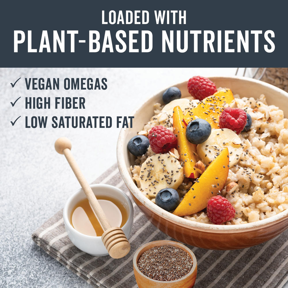 Chia seeds in a bowl with Viva Naturals, great for yogurt and salads.