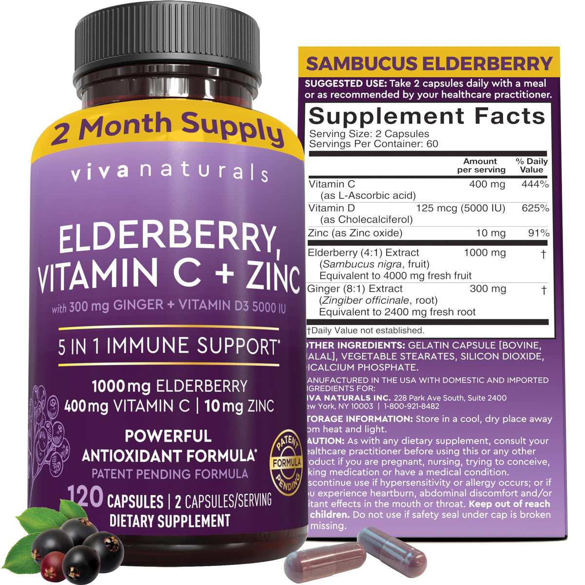 Viva Naturals elderberry bottle closeup for daily immune support potential
