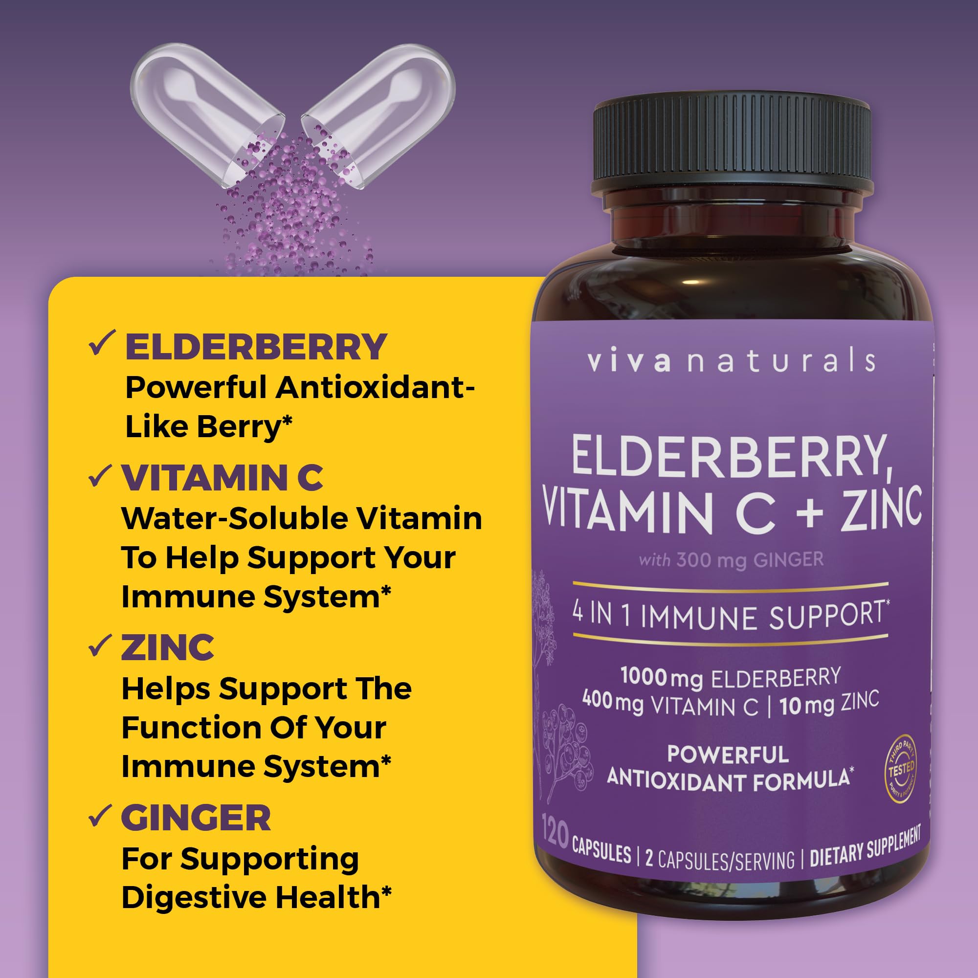 Viva Naturals elderberry extract label indicating 1000 mg per serving.