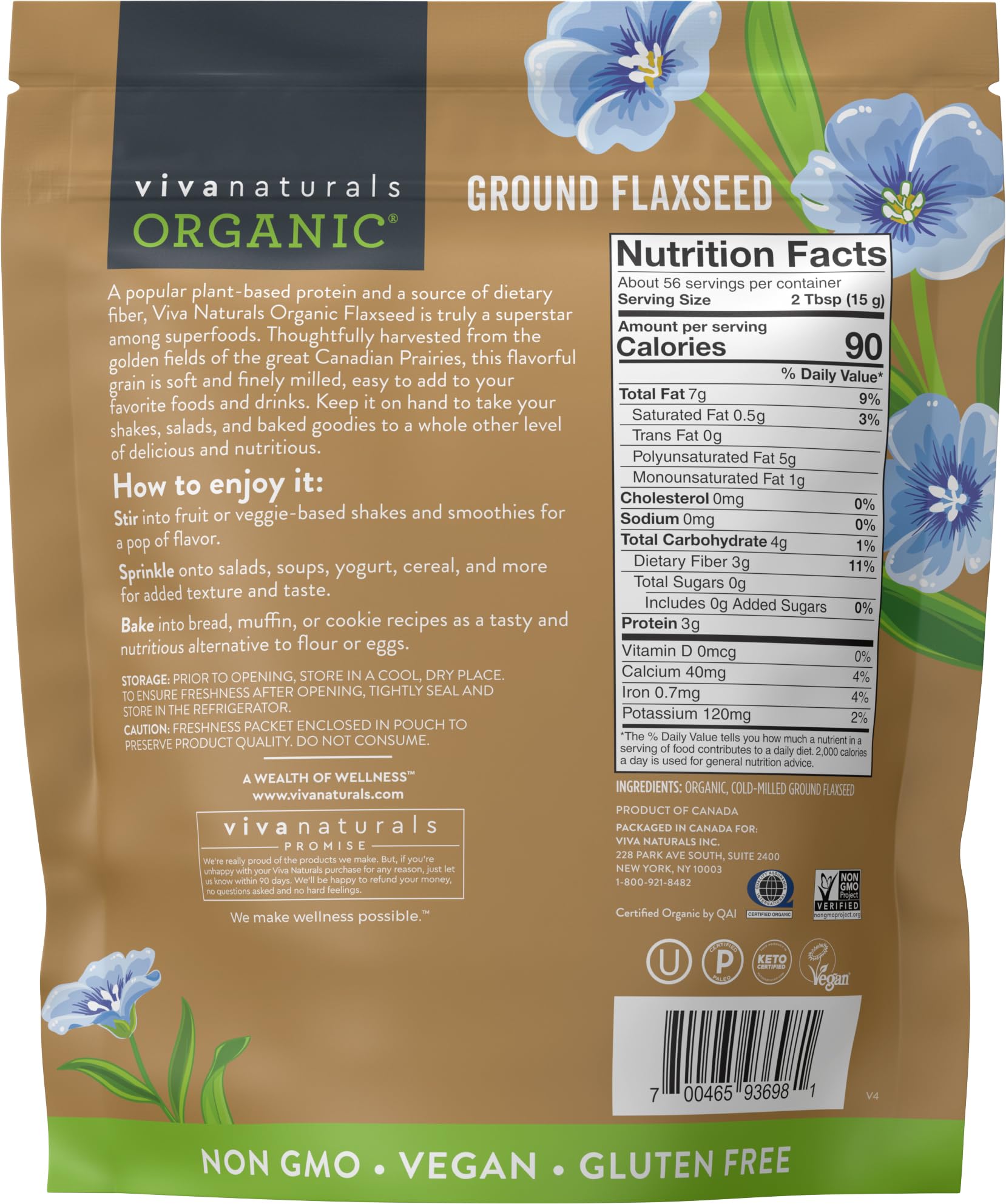 Viva Naturals ground flaxseed aroma close-up showcasing wholesome, nutty notes.
