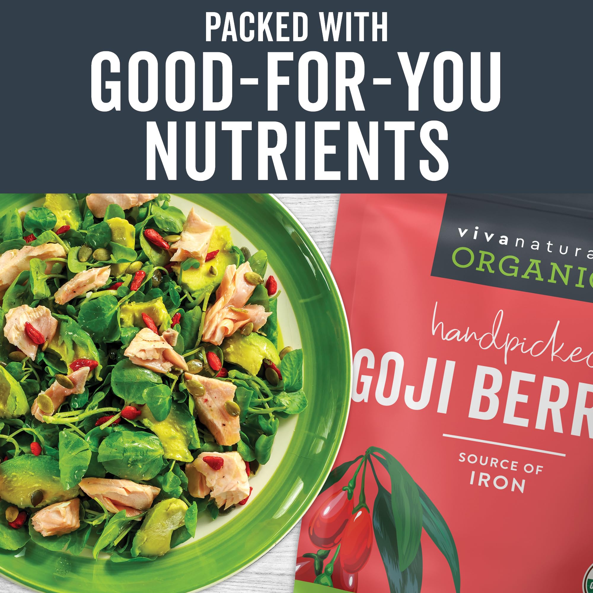 Viva Naturals handpicked goji berries shade dried from the Himalayas.