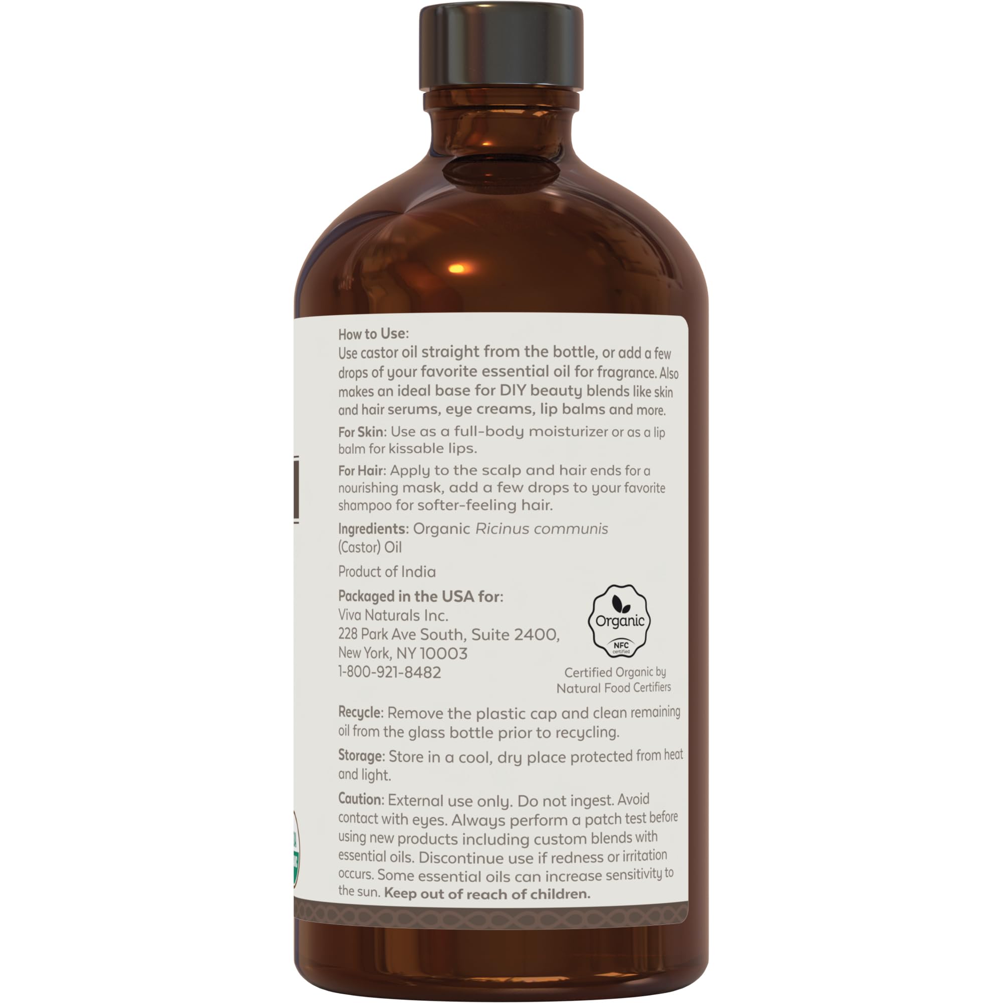 Viva Naturals hexane-free organic castor oil for clean use.