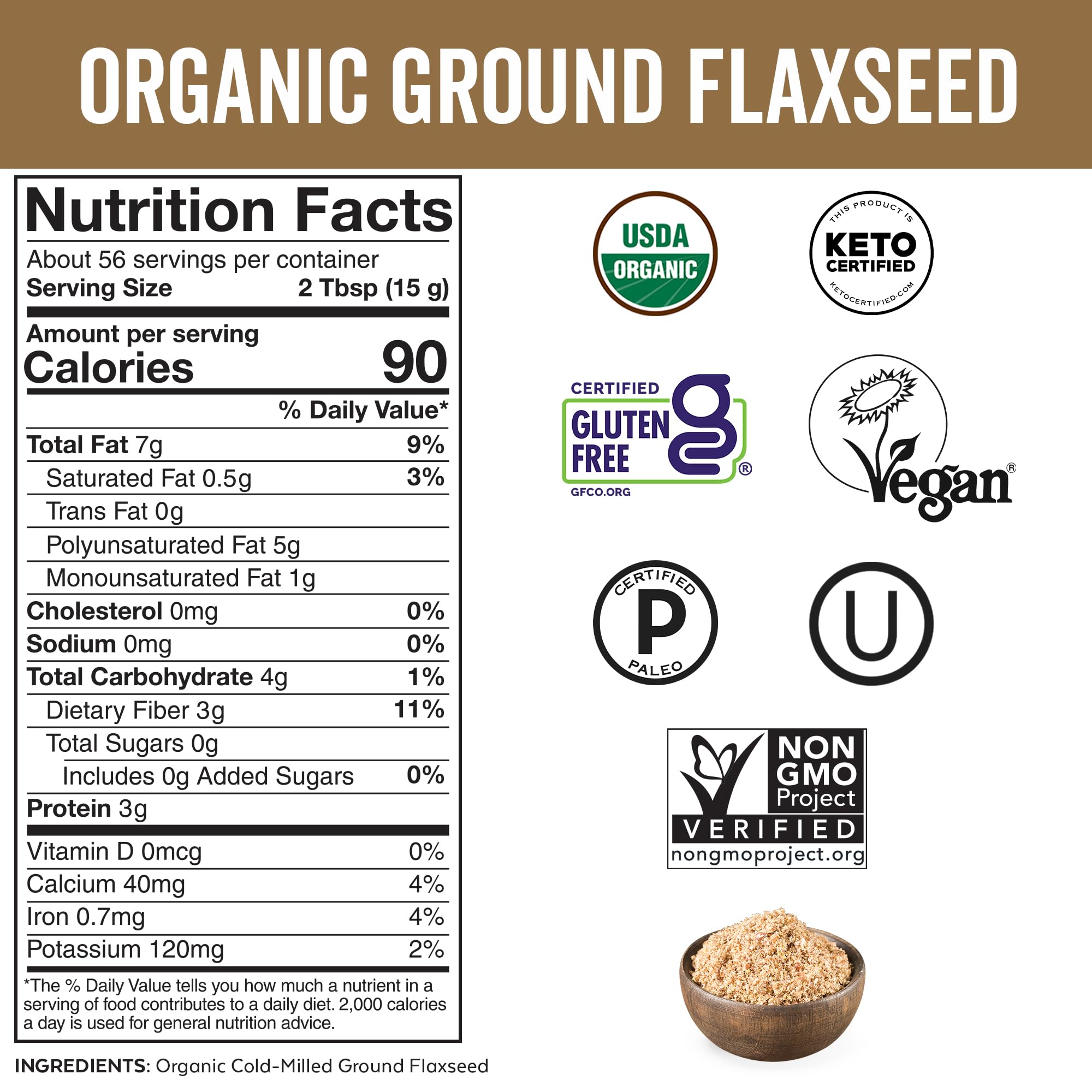 Viva Naturals organic ground flaxseed pack with USDA Organic certification and versatile uses.