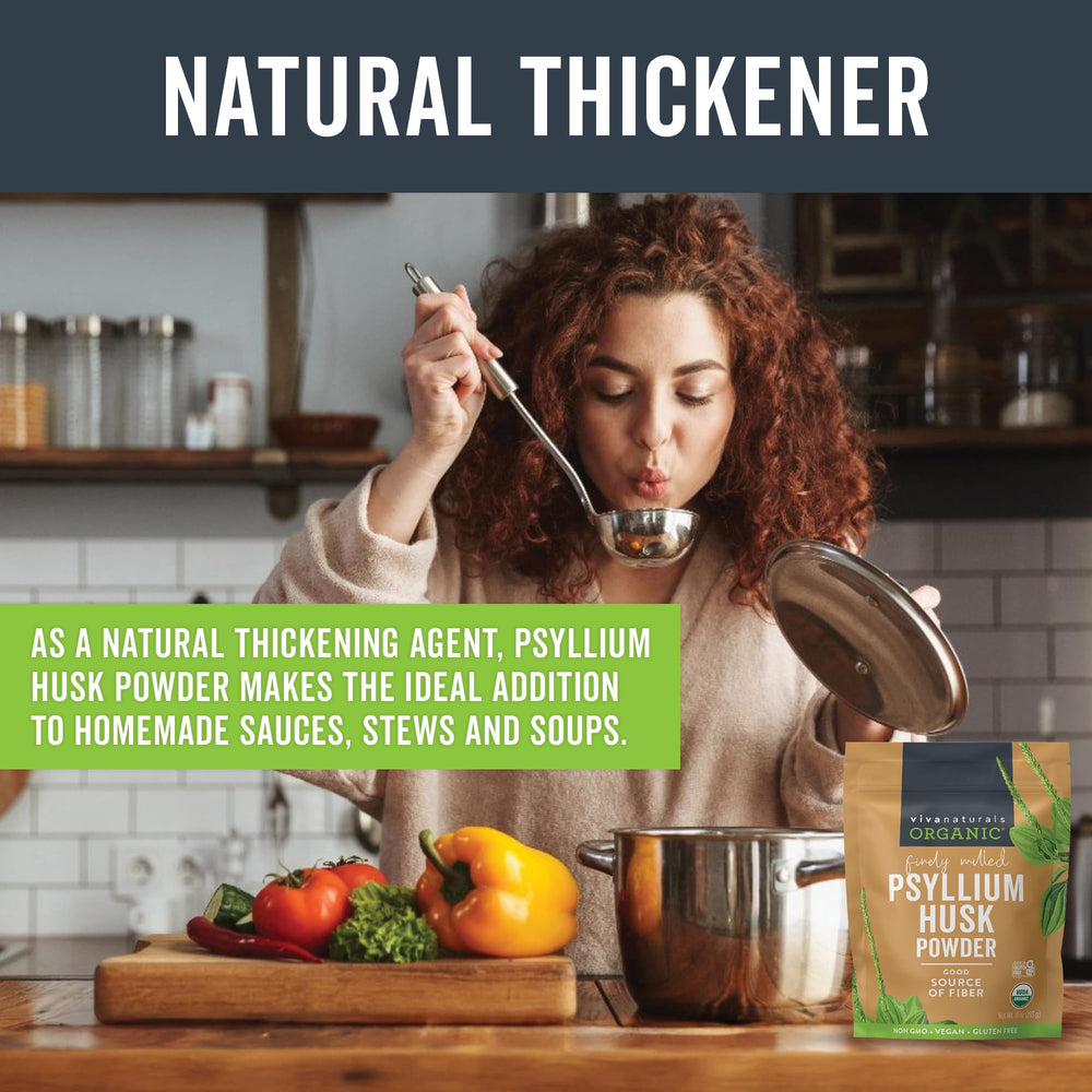 Viva Naturals psyllium husk powder whisked into a smoothie for creaminess