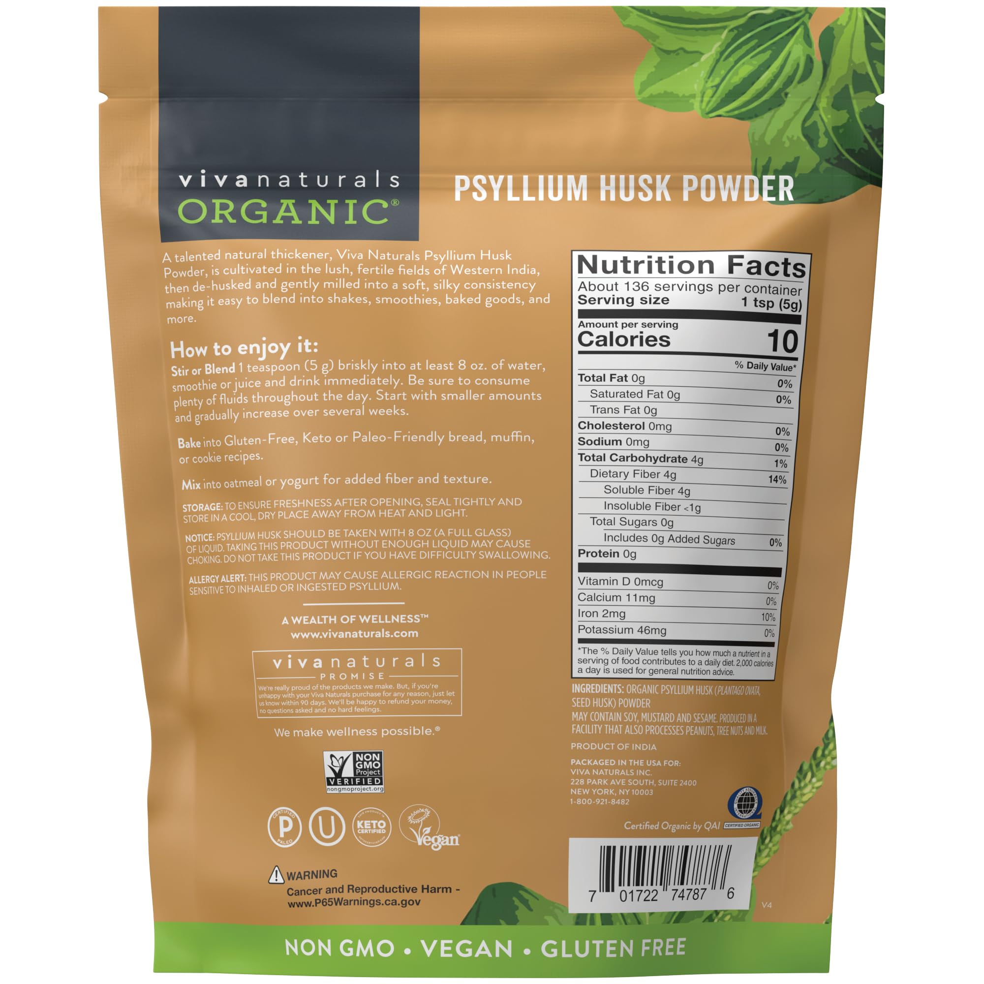 Viva Naturals powder with measuring spoon over steamy soup, demonstrates natural thickening.