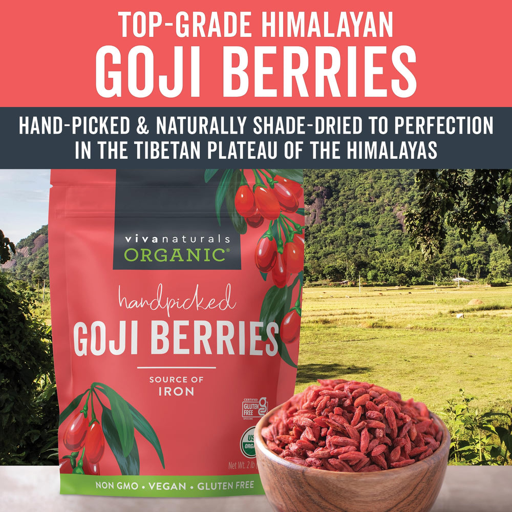 Viva Naturals USDA Organic goji berries packaged for pantry storage.