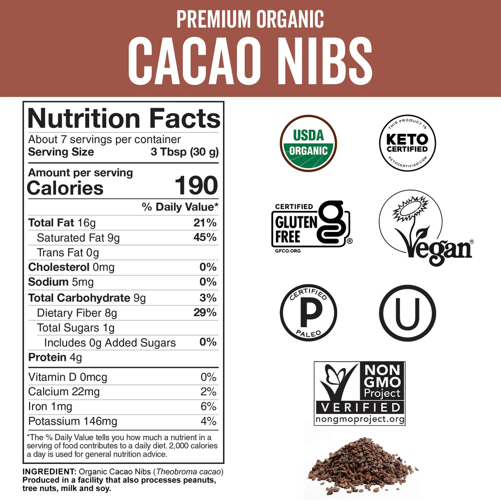 Viva Naturals cacao nibs in bowl ready to sprinkle on yogurt.