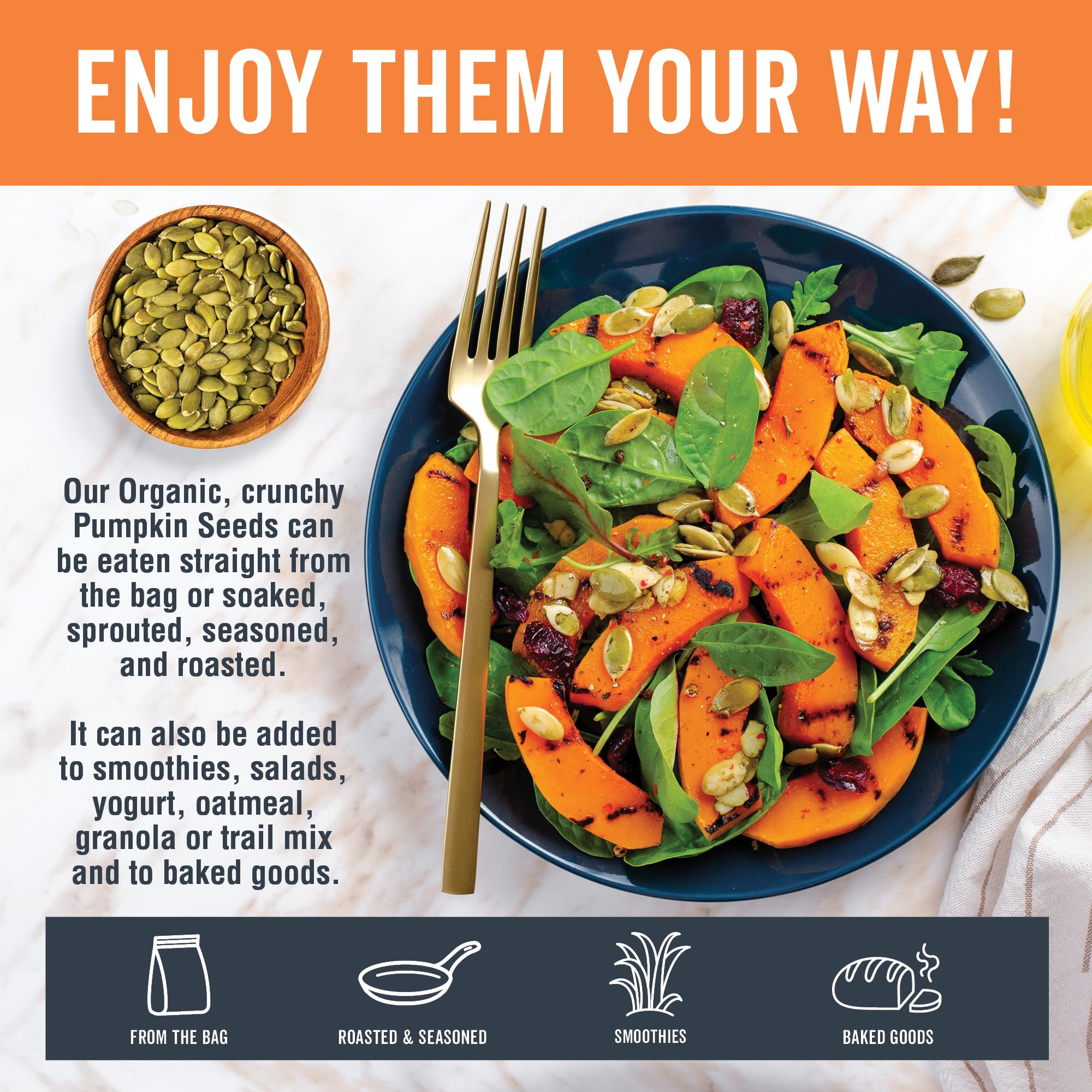 Viva Naturals non-GMO pumpkin seeds — gluten-free, vegan-friendly crunch