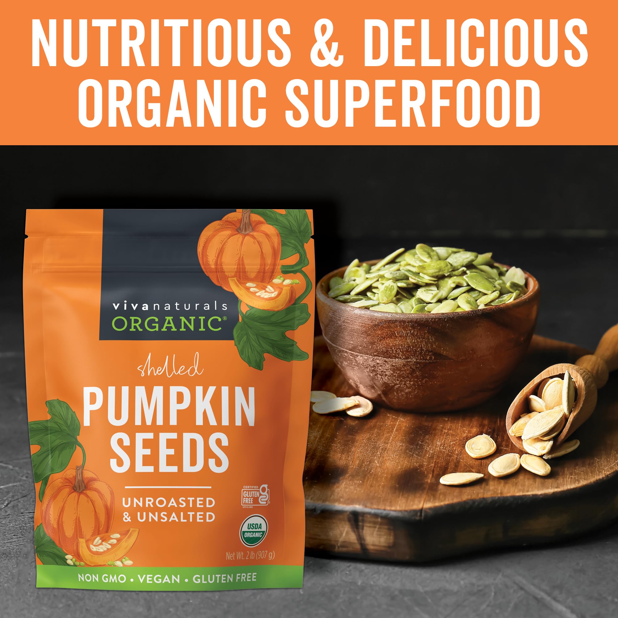 Viva Naturals pumpkin seeds on yogurt — creamy tang with fiber boost