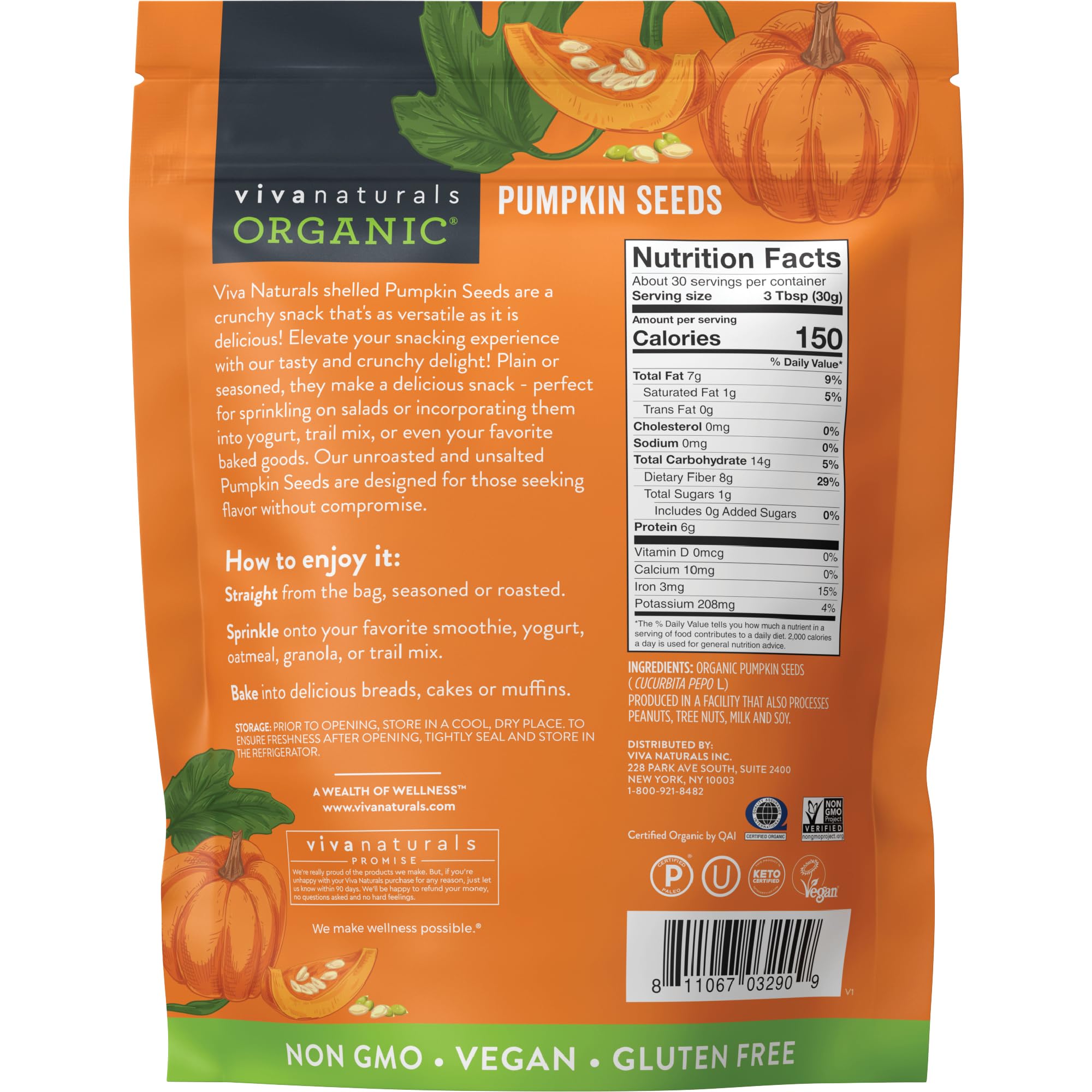 Viva Naturals organic pumpkin seeds sprinkled on salad — add texture and nutrients