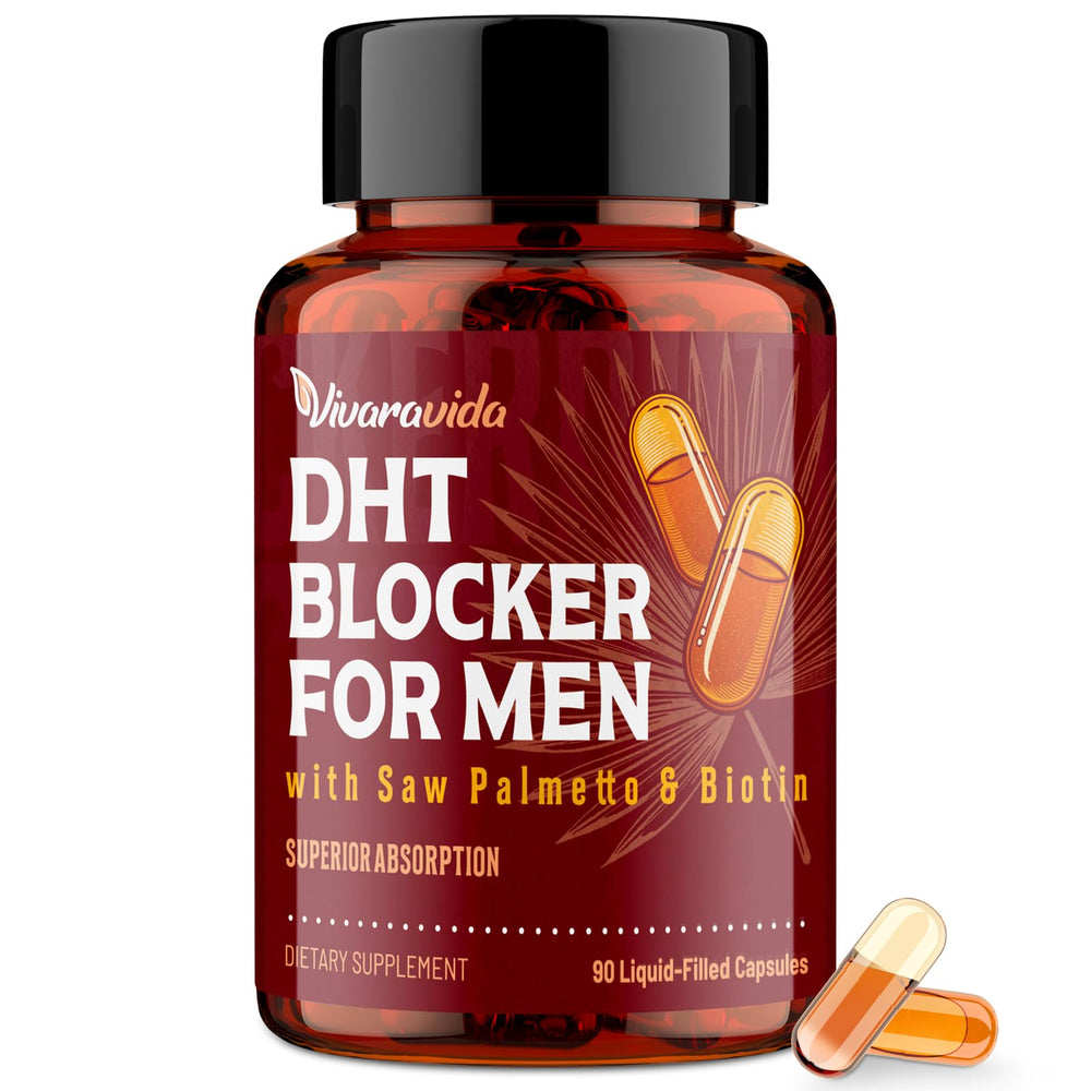 Vivaravida DHT Blocker bottle ready for daily use in hair health routine.