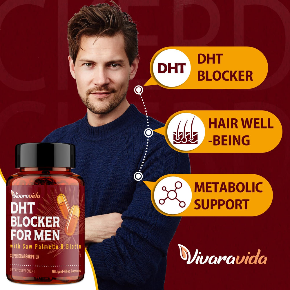 Vivaravida DHT Blocker vitamin D zinc section suggests broad hair support nutrients