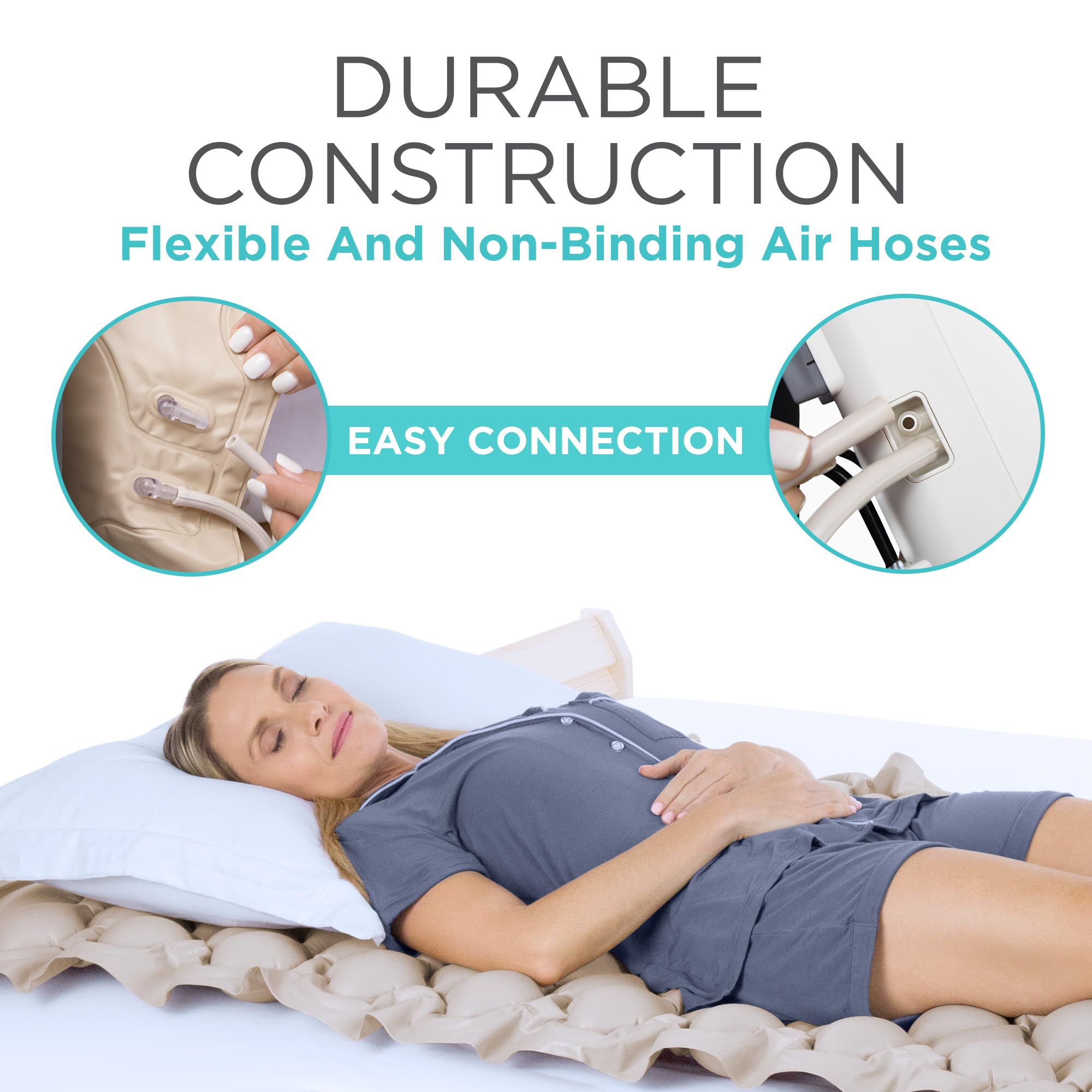 Vive bed pad in use by patient illustrating comfort and potential relief