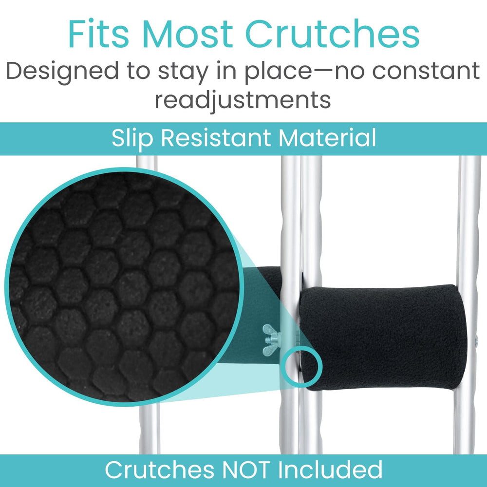 Vive crutch pads install quickly with secure hook-and-loop straps.