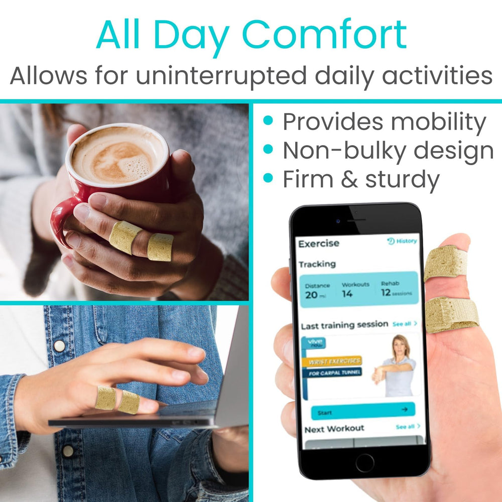 Vive Finger Splint worn during daily activities for finger stability