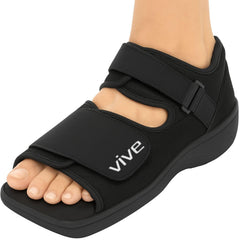 Vive post op shoe with adjustable straps for left foot support during recovery.