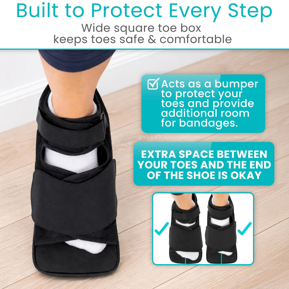Vive post op shoe lightweight design reduces fatigue after surgery.