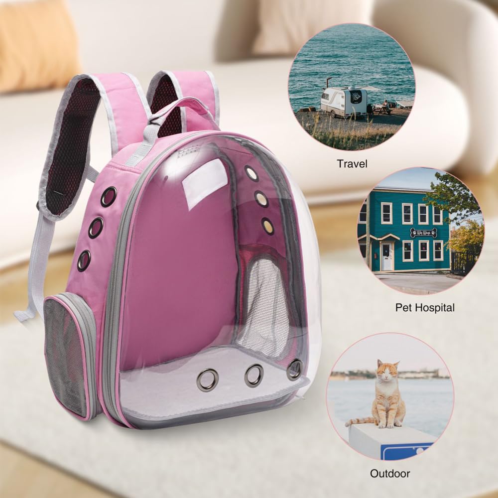 Vivicreate pink carrier's sturdy base keeps the cat stable during travel.