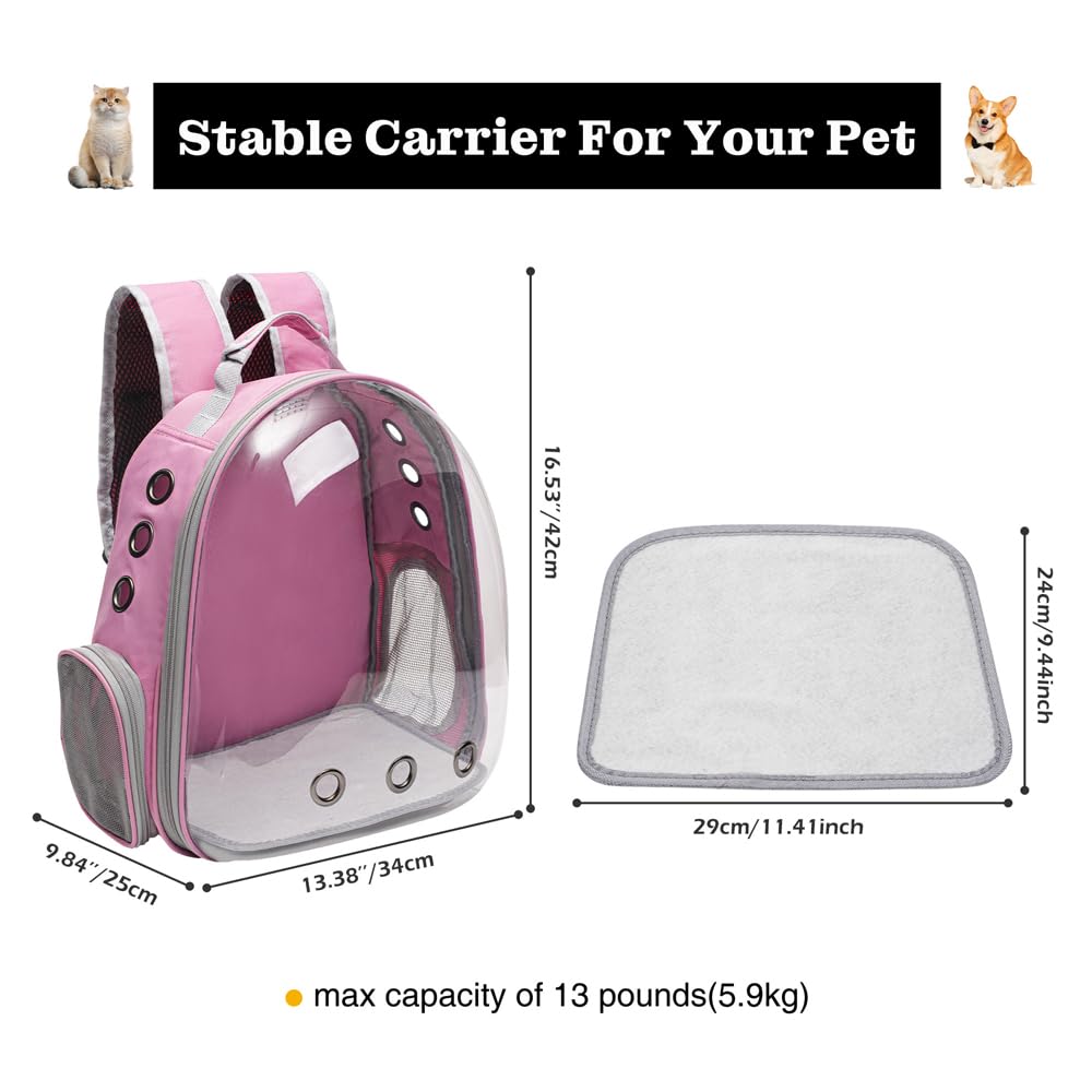 Vivicreate pink bubble backpack ideal for travel and vet visits.