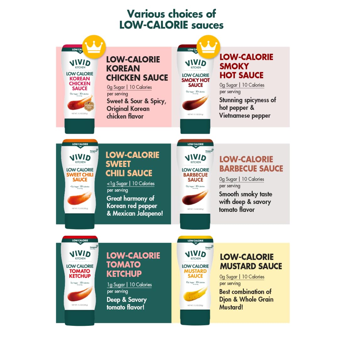 VIVID KITCHEN Korean Chicken Sauce label shot emphasizing no preservatives packaging.