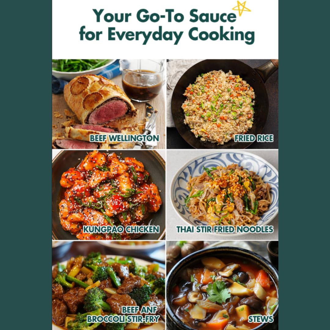 Pouring VIVID KITCHEN Oyster Sauce from a squeeze bottle into a spoon.