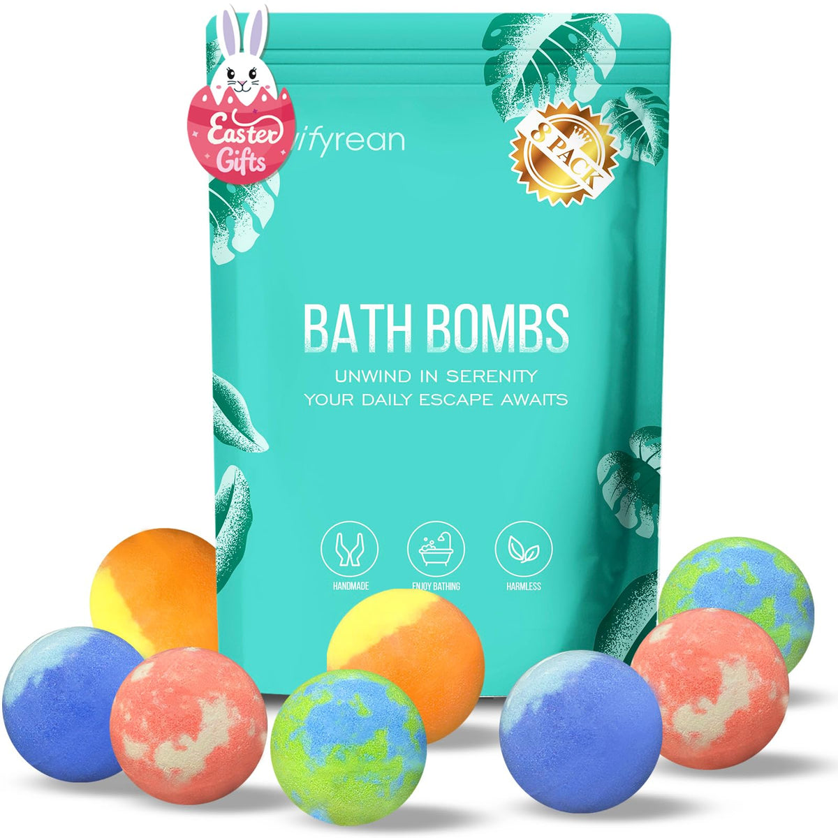 Vivifyrean bath bombs gift set eight-pack displayed for gifting and home spa moments.