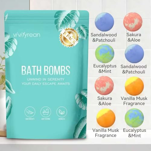 Vivifyrean bath bombs with vibrant colors dissolving in water create a playful spa atmosphere.