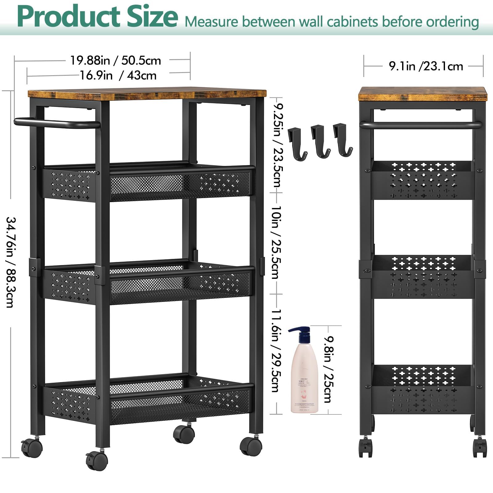 Vivihomety 4-tier narrow cart fits tight spaces beside appliances for extra organization.