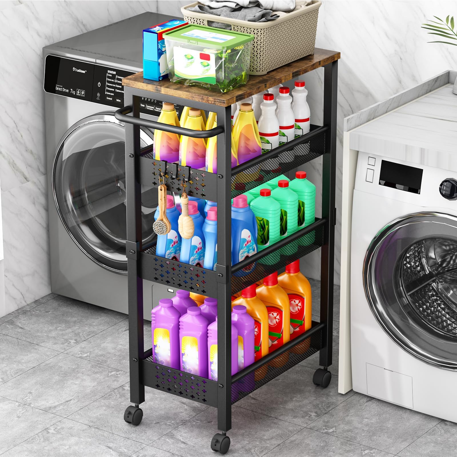 Vivihomety slim cart with wood top adds stylish storage in the kitchen.