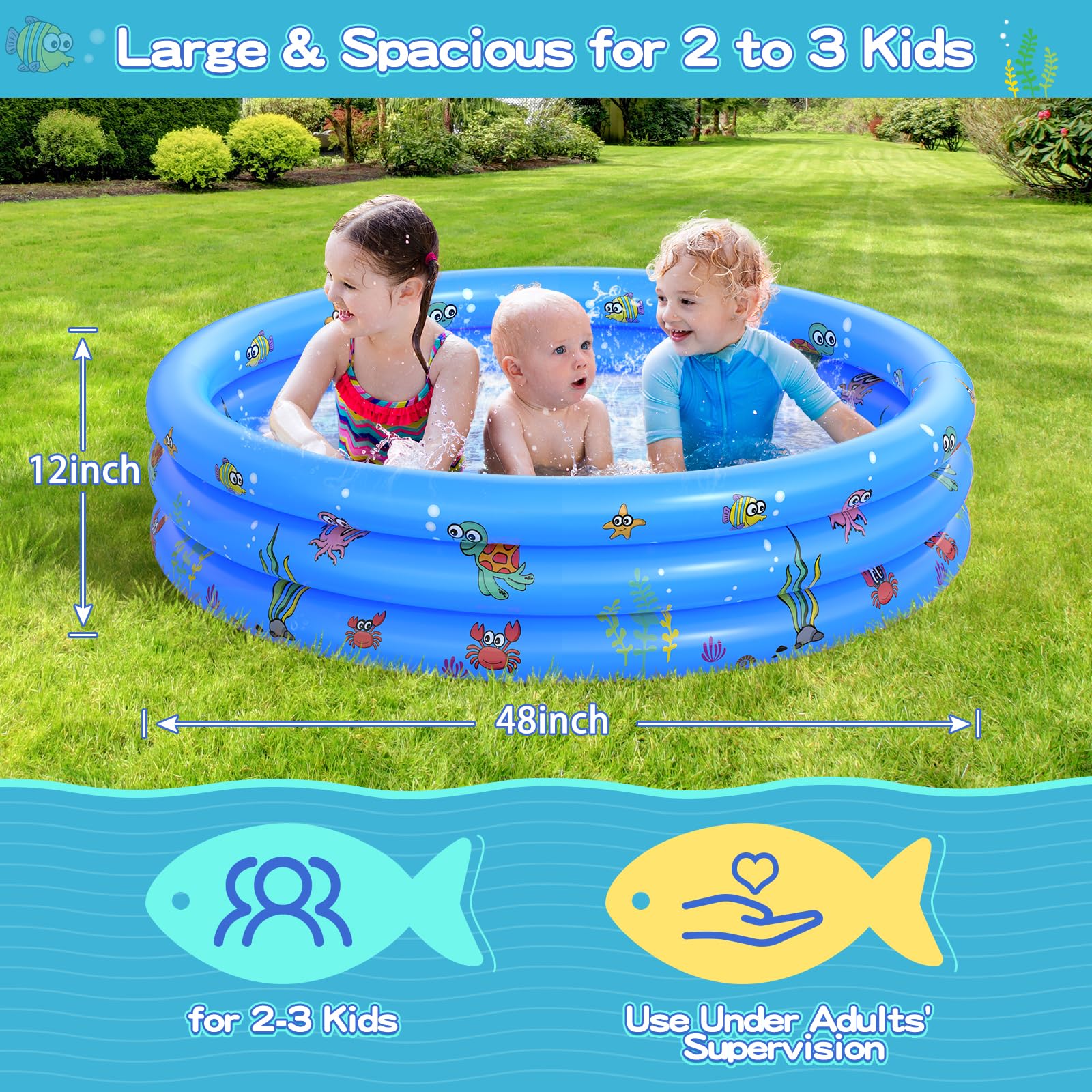 VIVI MAO Garden Round Pool close-up highlights soft inflatable floor for gentle play.