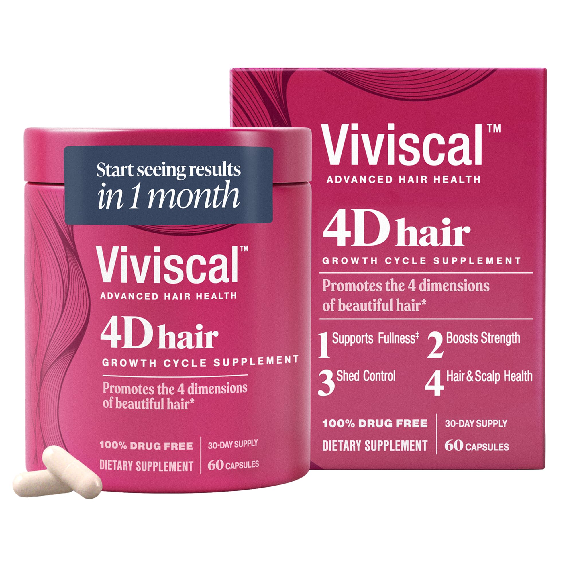 Viviscal 4D bottle shown for daily use to support fuller hair
