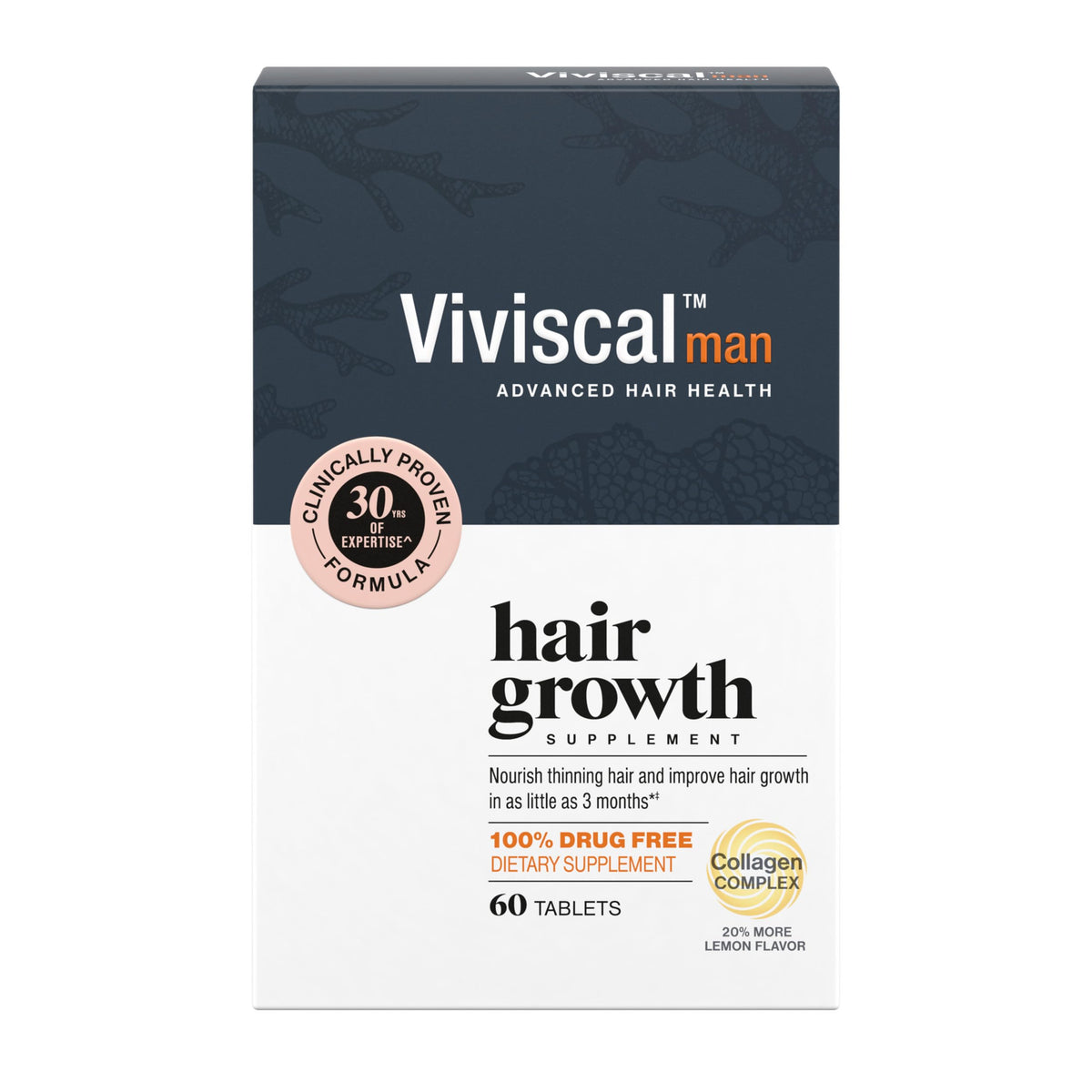 Viviscal Man bottle with capsules for daily hair growth support.