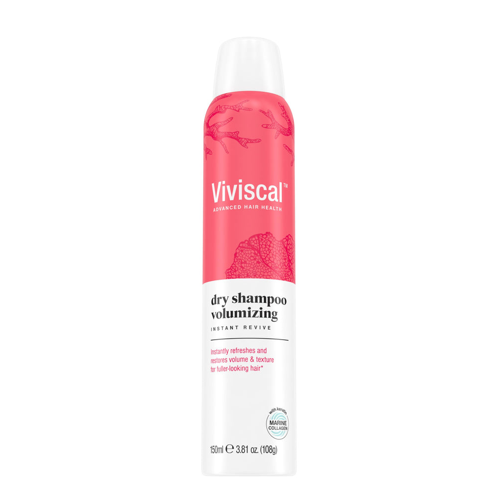 Viviscal volumizing dry shampoo bottle boosts volume and freshness