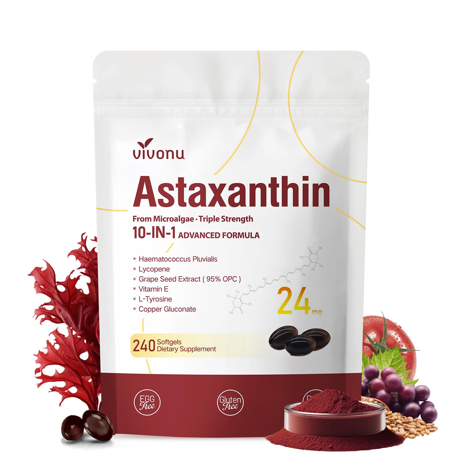 VivoNu 10 in 1 astaxanthin bottle for daily antioxidant support