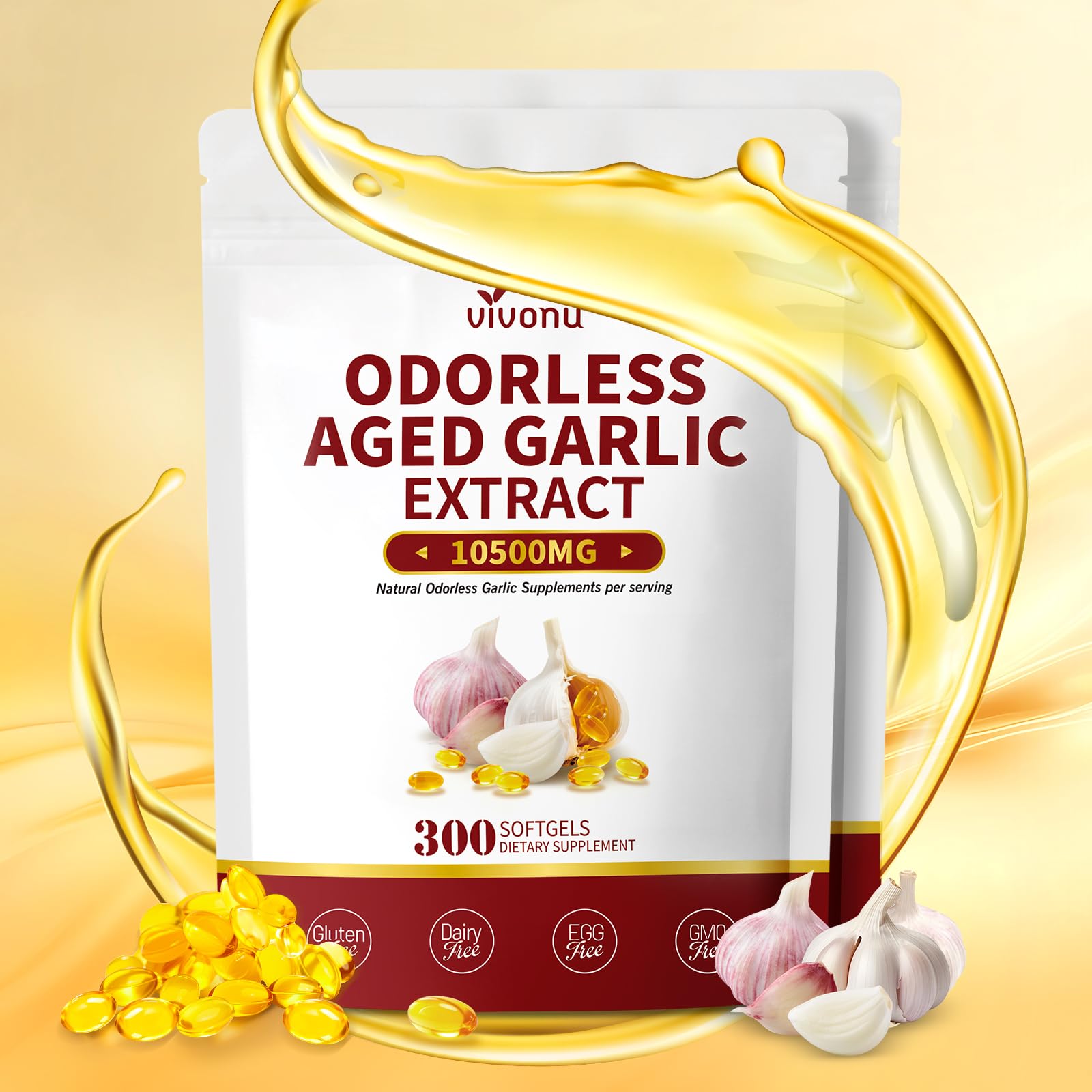 VivoNu aged garlic extract bottle with 2-year matured formula for daily use